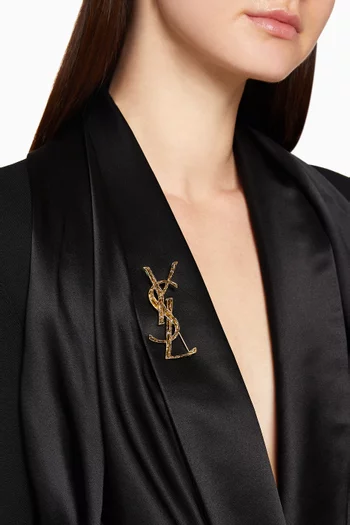 Opyum Monogram Brooch in Crocodile Embossed Brass  