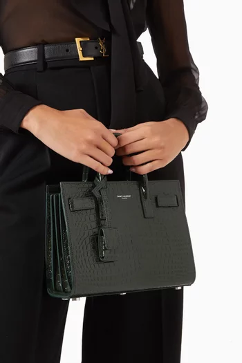 حقيبة كلاسيك ساك دو جور نانو جلد لامع بنقشة جلد التمساح