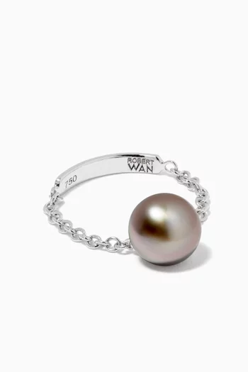 Links of Love Pearl Chain Ring in 18kt White Gold