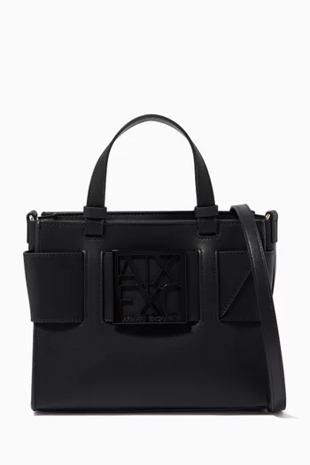 Logo Plaque Tote in Faux Leather