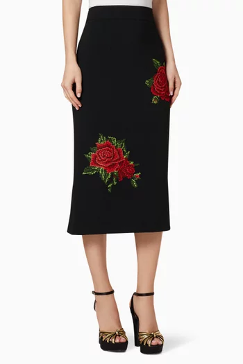 Rose Embroidered Pencil Skirt  