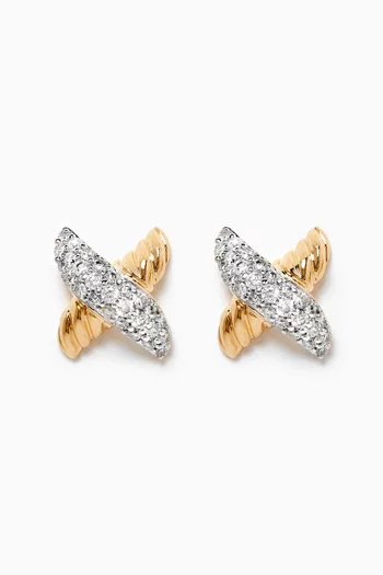 Petite Pavé X Diamond Earrings in 18kt Yellow Gold  
