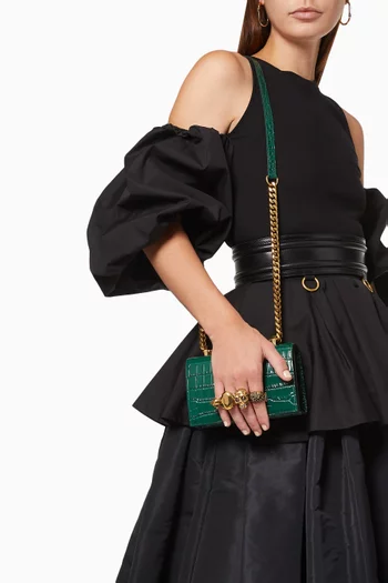 Mini Jewelled Satchel in Croc-embossed Leather   