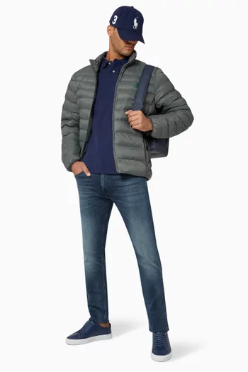 تي شيرت بولو قطن شبكي بقصة ضيقة ملائمة للجسم