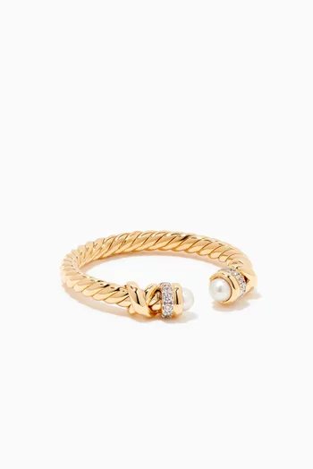 Petite Helena Diamond Ring with Pearls in 18kt Yellow Gold  