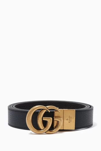 Double G Buckle Reversible Belt in Leather   