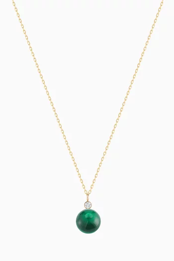 Malachite & Diamond Dot Necklace in 14kt Yellow Gold        