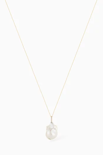 Baroque Pearl Necklace with Diamonds in 14kt Yellow Gold      