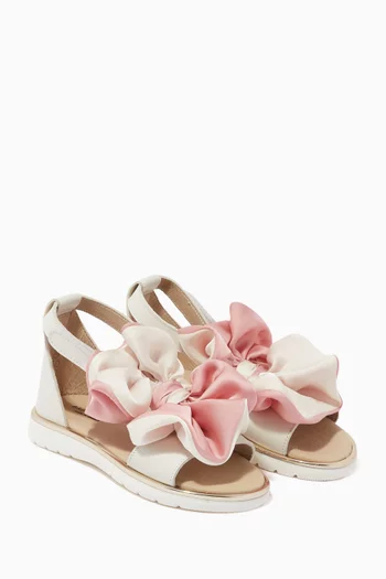 Satin Bow Sandals in Leather