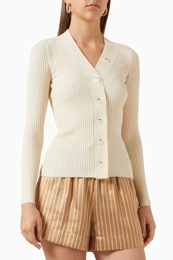 Ribbed Knit Cardigan in Viscose-blend