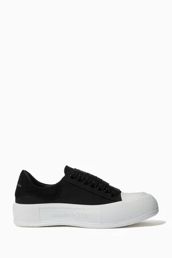 Deck Lace Up Plimsolls in Canvas   