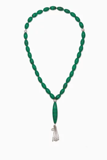 Oval Worry Beads in Malachite in Sterling Silver  