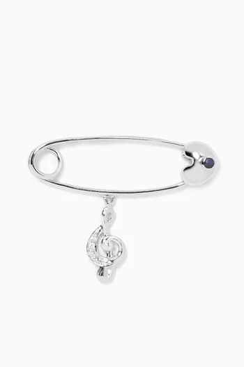 بروش للأطفال بتصميم علامة موسيقية مرصع بالياقوت الأزرق والماس ذهب أبيض عيار 18