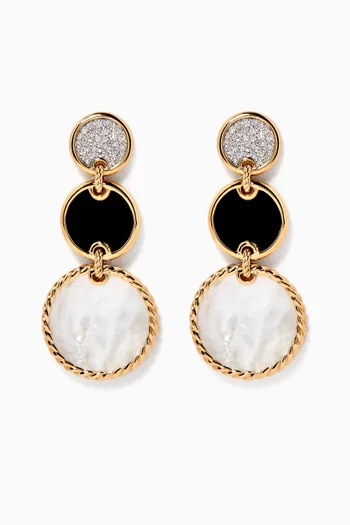 DY Elements® Pavé Diamonds, Black Onyx and Mother of Pearl Triple Drop Earrings in 18kt Yellow Gold    