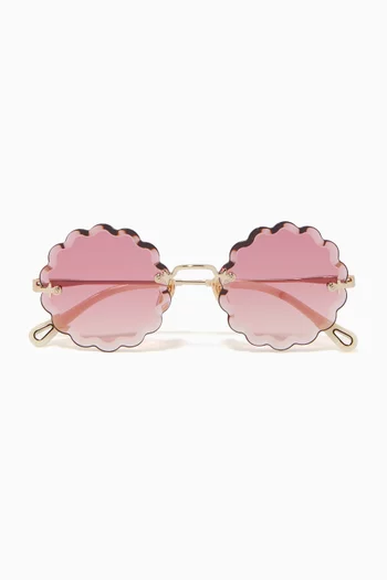 Rosie Petite Round Sunglasses in Metal 