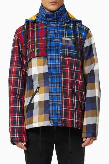 Check Patchwork Jacket with DG Patch in Wool Blend