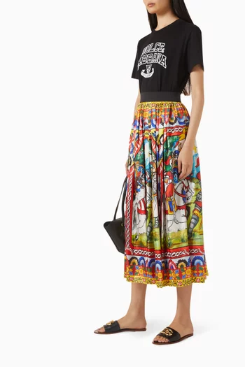 Carretto Calf-length Skirt in Silk Twill
