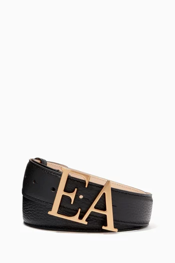 EA Macro Logo Belt in Deer-printed Leather      