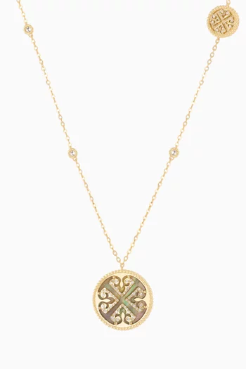 Lace Necklace with Mother of Pearl & Diamond in 18kt Yellow Gold