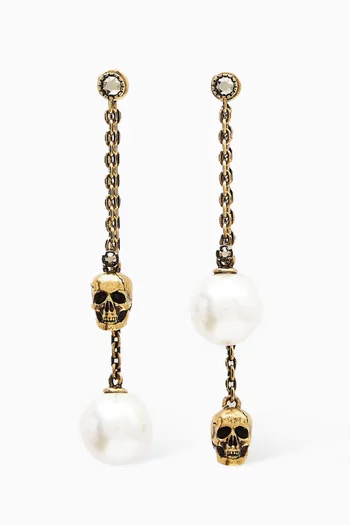 Pearly Skull Chain Drop Earrings  