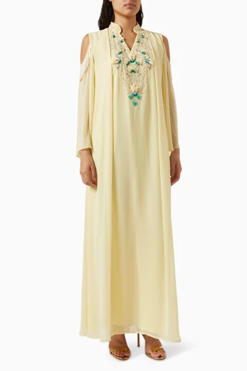Embroidered Cold-shoulder Kaftan in Chiffon