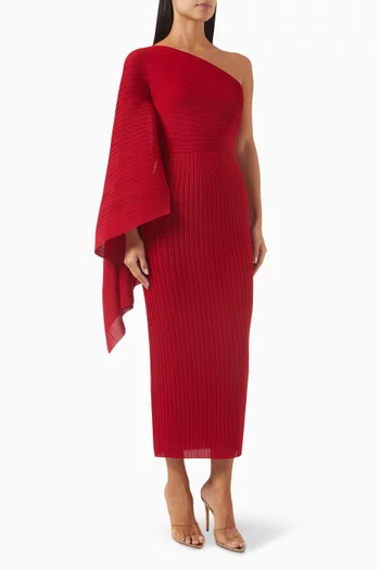 The Lenna Midi Dress in Plissé Crepe