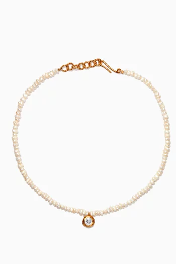 Round Pendant Pearl Choker in 18kt Gold Plating   