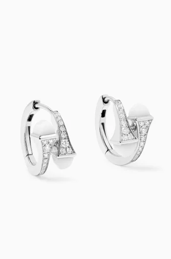 Cleo Diamond Huggie Earrings with White Agate in 18kt White Gold             