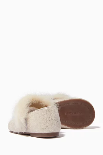 Fur-detail Ballerinas in Metallic Leather  