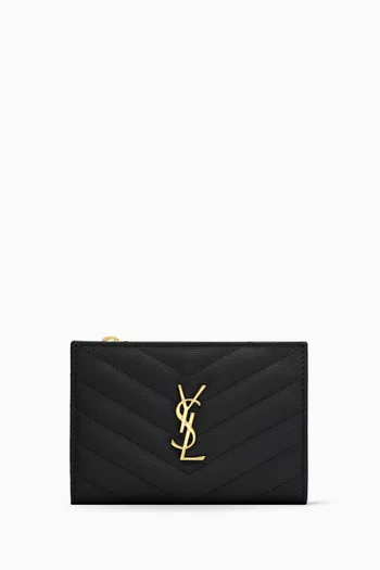 Cassandre Bi-fold Zip Wallet in Matelassé Grain de Poudre Leather        