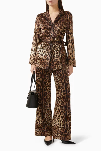 Leopard-print Wide-leg Pants in Stretch-silk