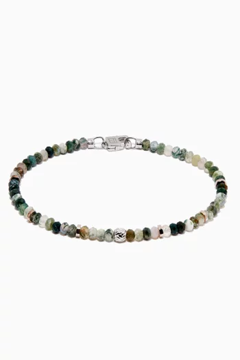 Large Nodo Bracelet with Moss Agate in Sterling Silver         