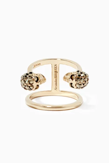 Twin Skull Double Ring in Gold-tone Brass