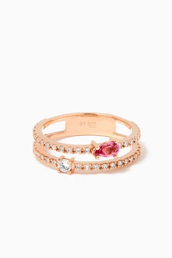 Double Band Tourmaline & Diamond Ring in 14kt Rose Gold 