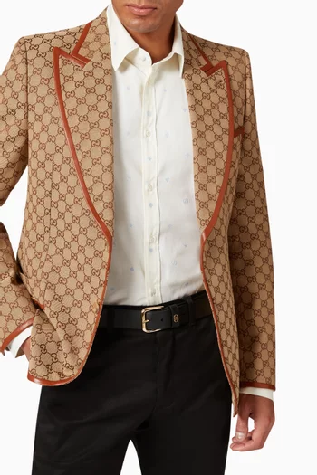 Square Buckle Belt with Interlocking G in Leather 