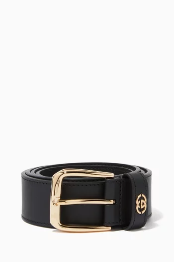 Square Buckle Belt with Interlocking G in Leather 