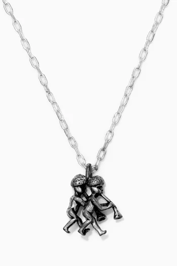 Gemini Zodiac Pendant with Chain Necklace in Silver Plating 