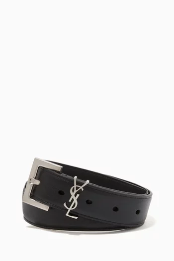 Monogram Belt with Square Buckle in Smooth Leather   