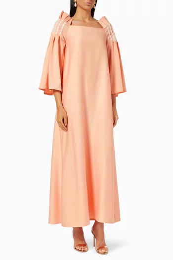 Pleated Embellished Sleeve Dress