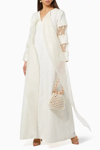 Pearl-embellished Dress in Textured Crepe & Organza    