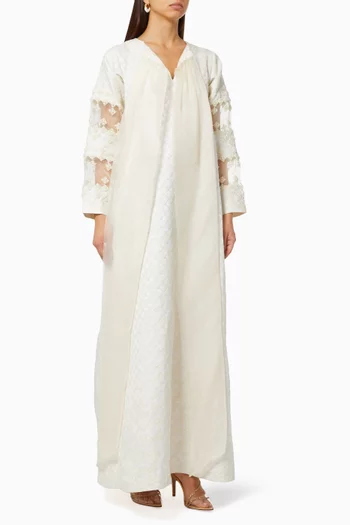 Pearl-embellished Dress in Textured Crepe & Organza    