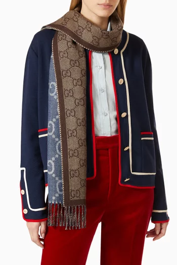 Scarf with Tassels in GG Wool Jacquard Knit    
