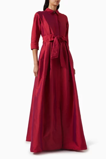 Belted Shirt Gown in Taffeta