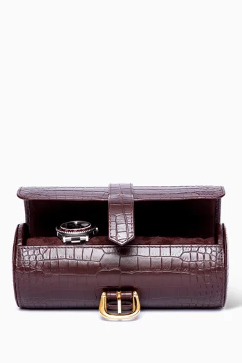 Brompton Three Watch Roll in Croc-Effect Leather  