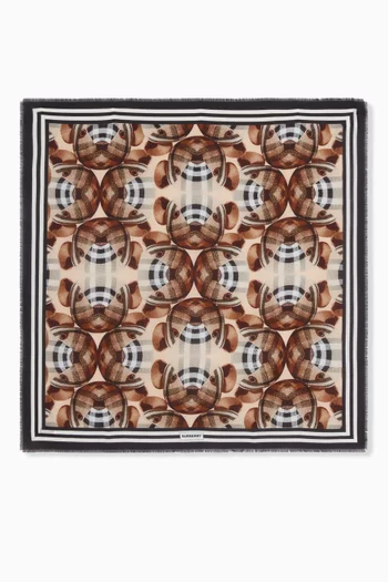 Thomas Bear Print Square Scarf in Cotton Silk    