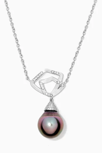 Contour Pearl Pendant with Diamonds in 18kt White Gold        
