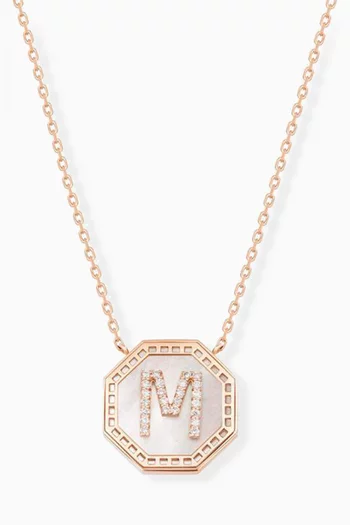 Harf Turath Letter 'M' Diamond Necklace in 18kt Rose Gold