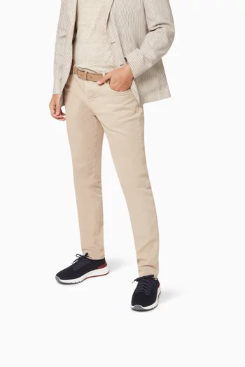 Low Top Sneakers in Cotton Knit & Calfskin    