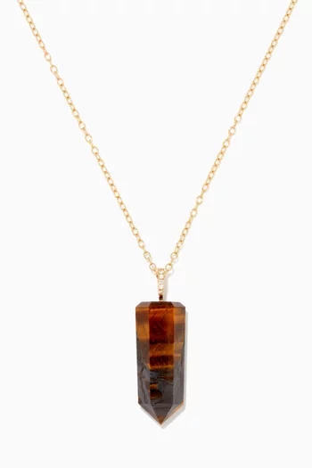 Iqra Necklace with Tiger Eye & Diamonds in 18kt Yellow Gold    