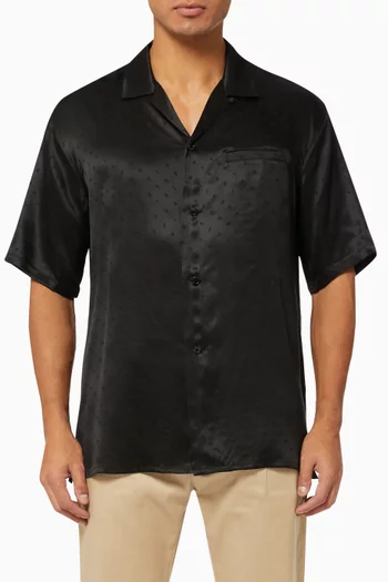 Shark Collar Classic Shirt in Matte & Shiny Logo-print Silk      